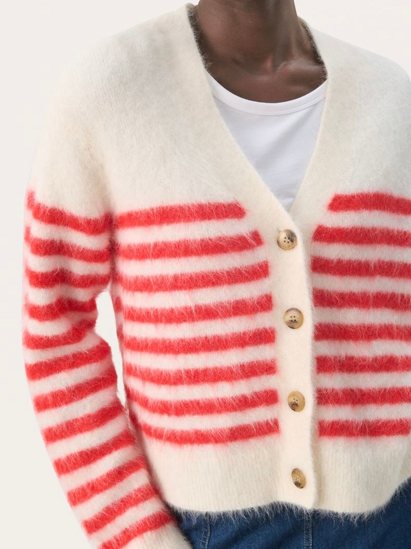 PART TWO PAKIZE CARDIGAN MARS RED STRIPE