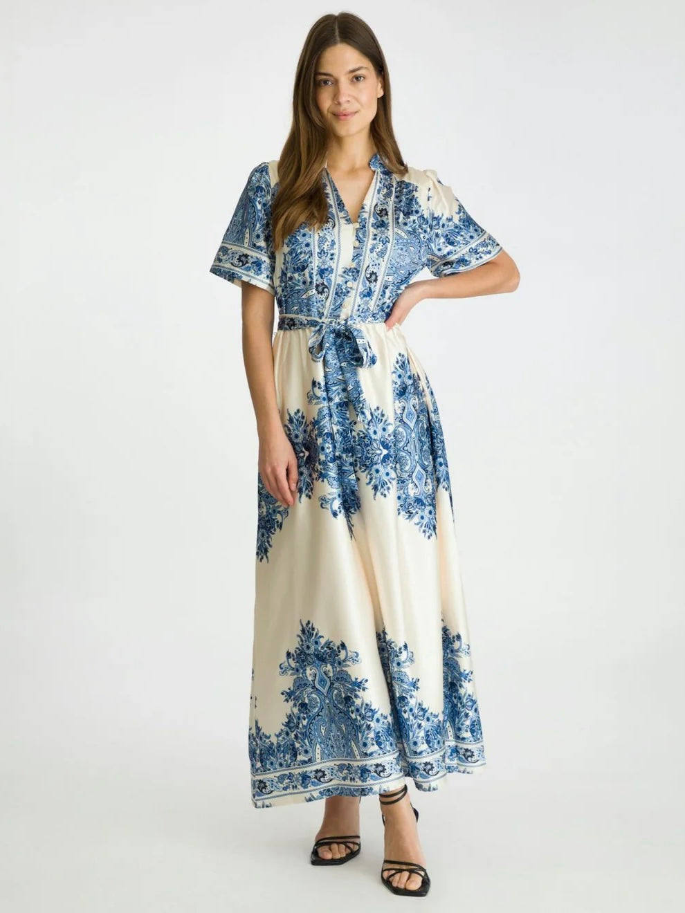 NEO NOIR NOELLE PAISLEY BORDER DRESS BRIGHT BLUE