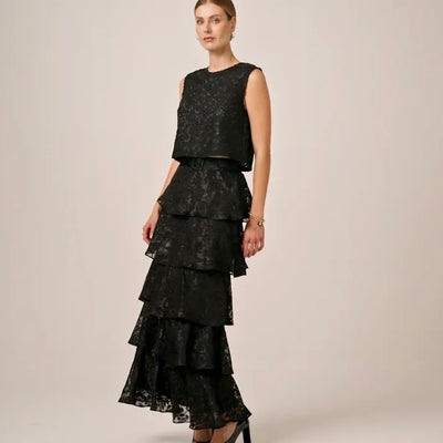 BY TI MO DEVORE MAXI SKIRT BLACK