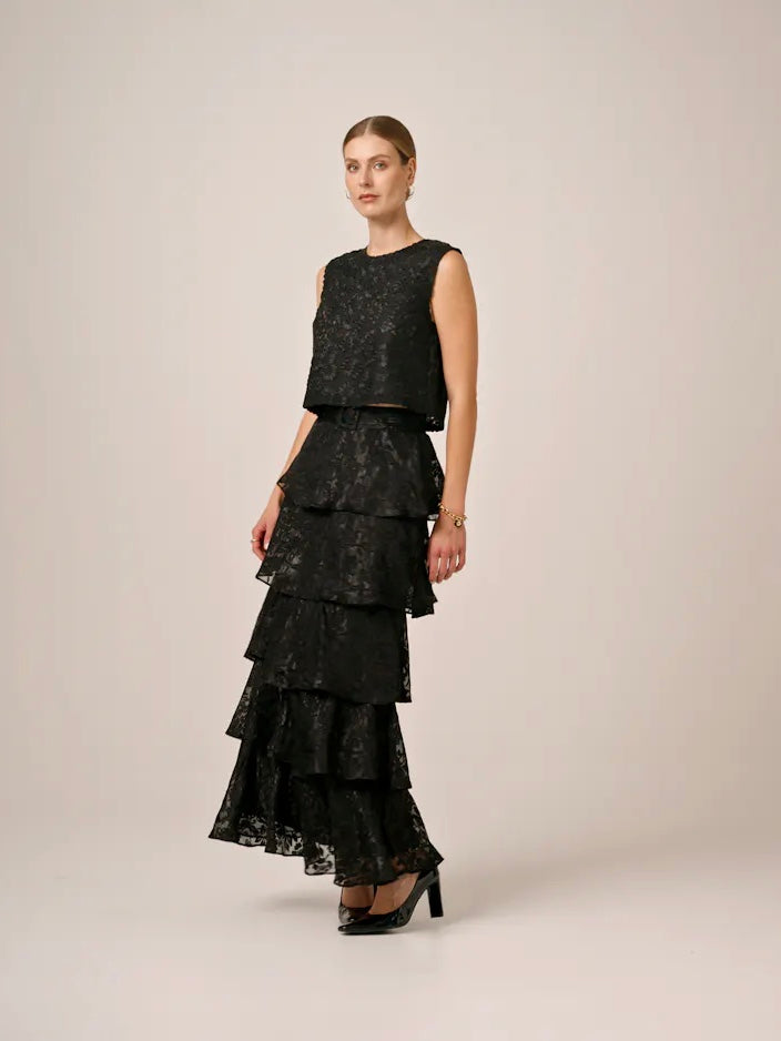 BY TI MO DEVORE MAXI SKIRT BLACK