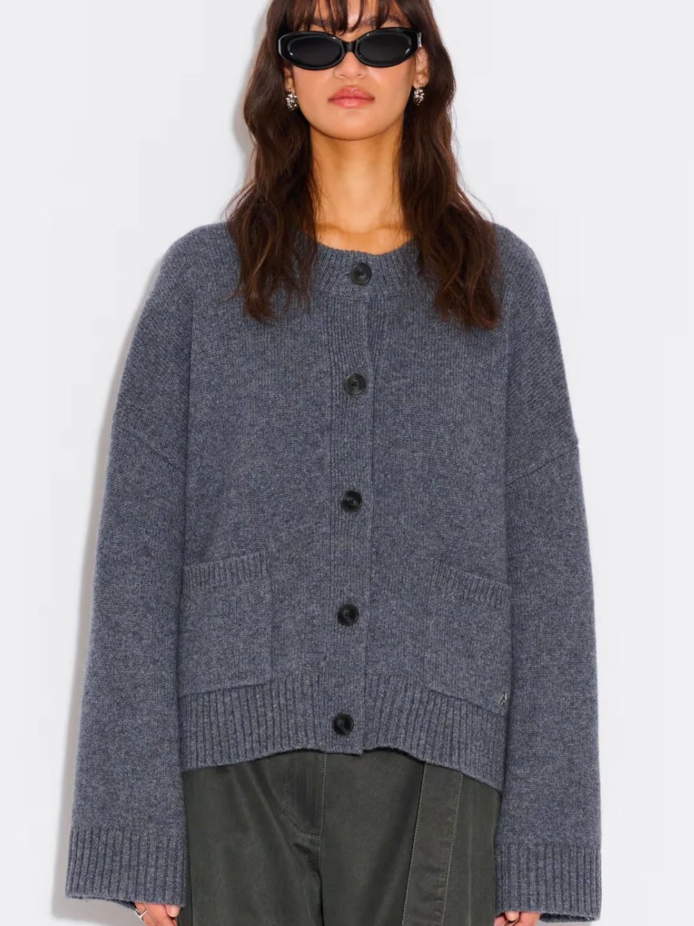 HOLZWEILER W WOOL WIDE CARDIGAN BLUE