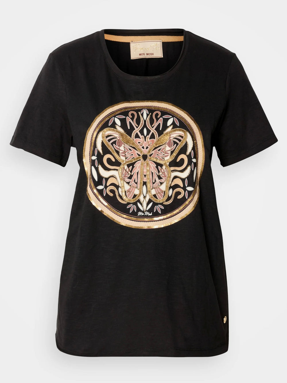 MOS MOSH FIONA O-SS EMBROIDERY TEE BLACK