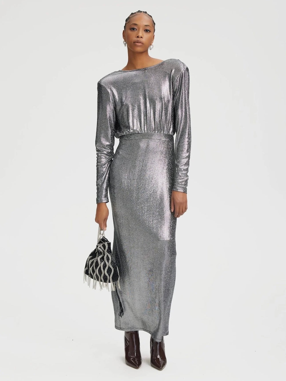 GESTUZ EIRA LONG DRESS SILVER STRUCTURE