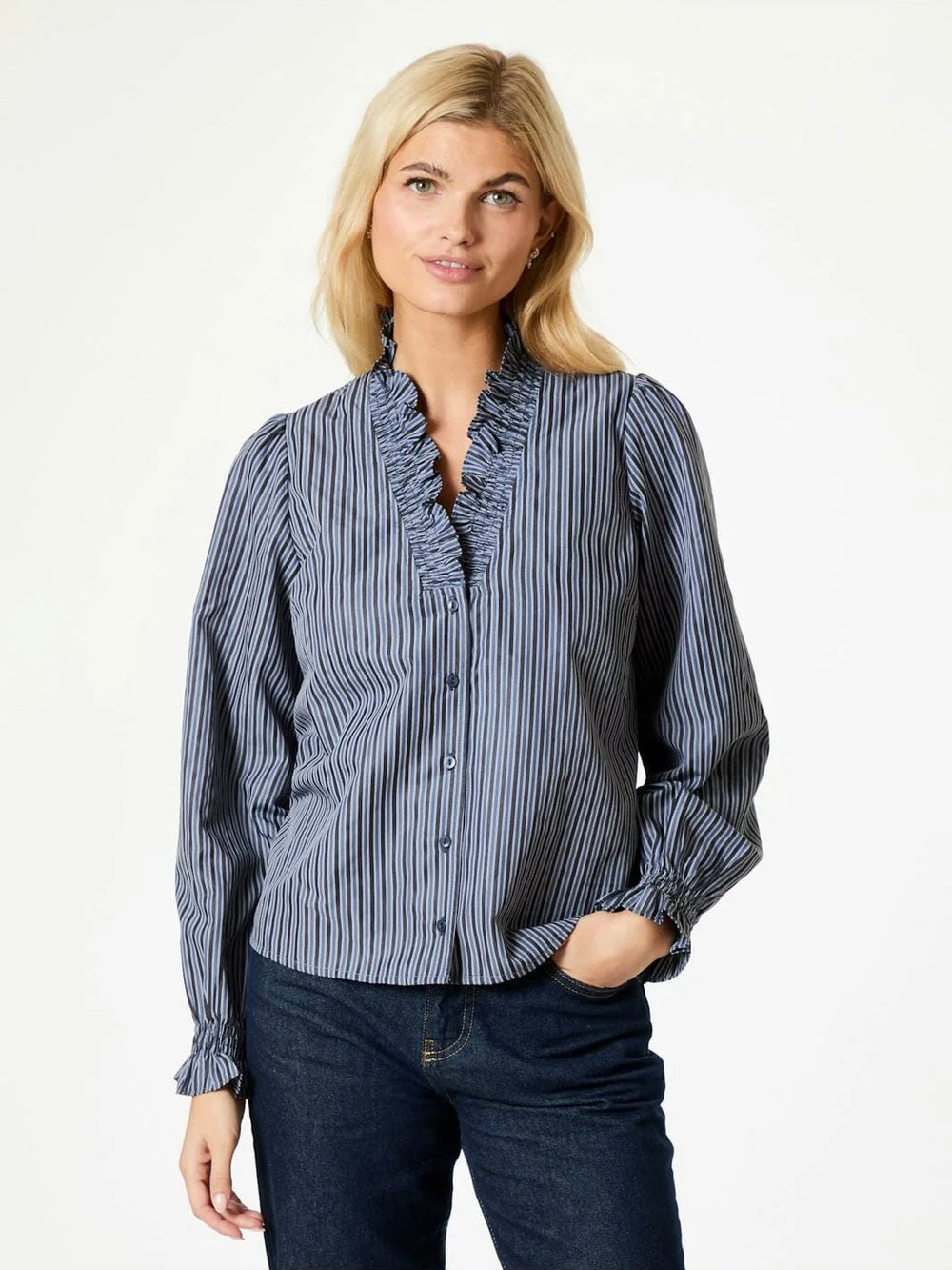 NEO NOIR BRIELLE TWILL STRIPE SHIRT NEW DUSTY BLUE