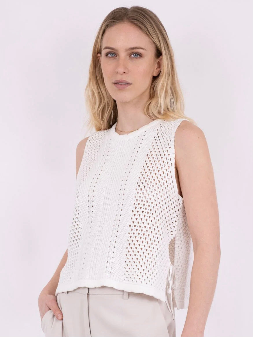 NEO NOIR ARITZA CROCHET KNIT TOP WHITE