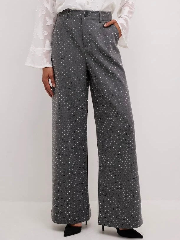 CULTURE ANNLISE STUDDED PANTS GREY W/SILVER