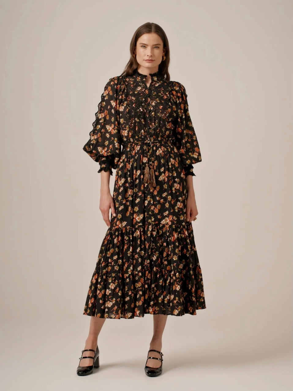 BY TIMO COTTON SLUB MIDI DRESS MIDNIGHT DAISY