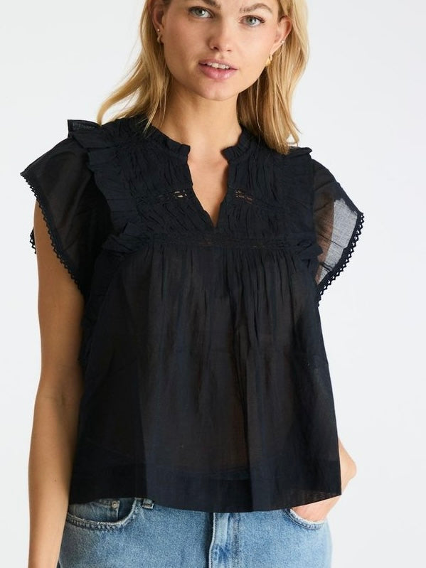 NEO NOIR JAYLA S VOILE TOP NAVY