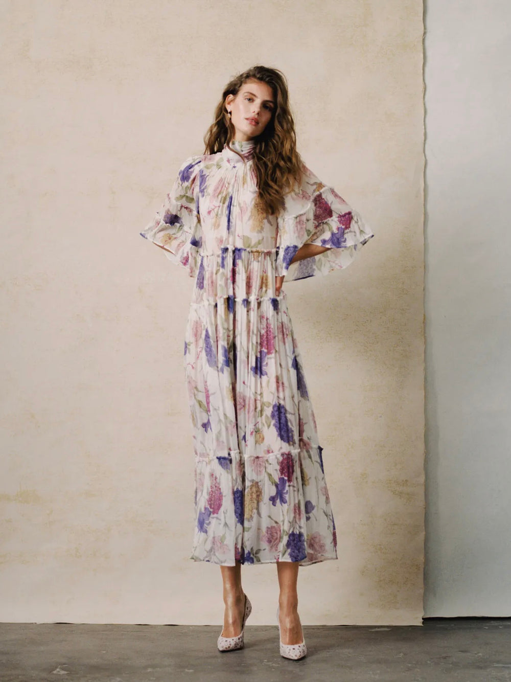 BY TI MO CHIFFON SHIFT DRESS FLOWER GARDEN