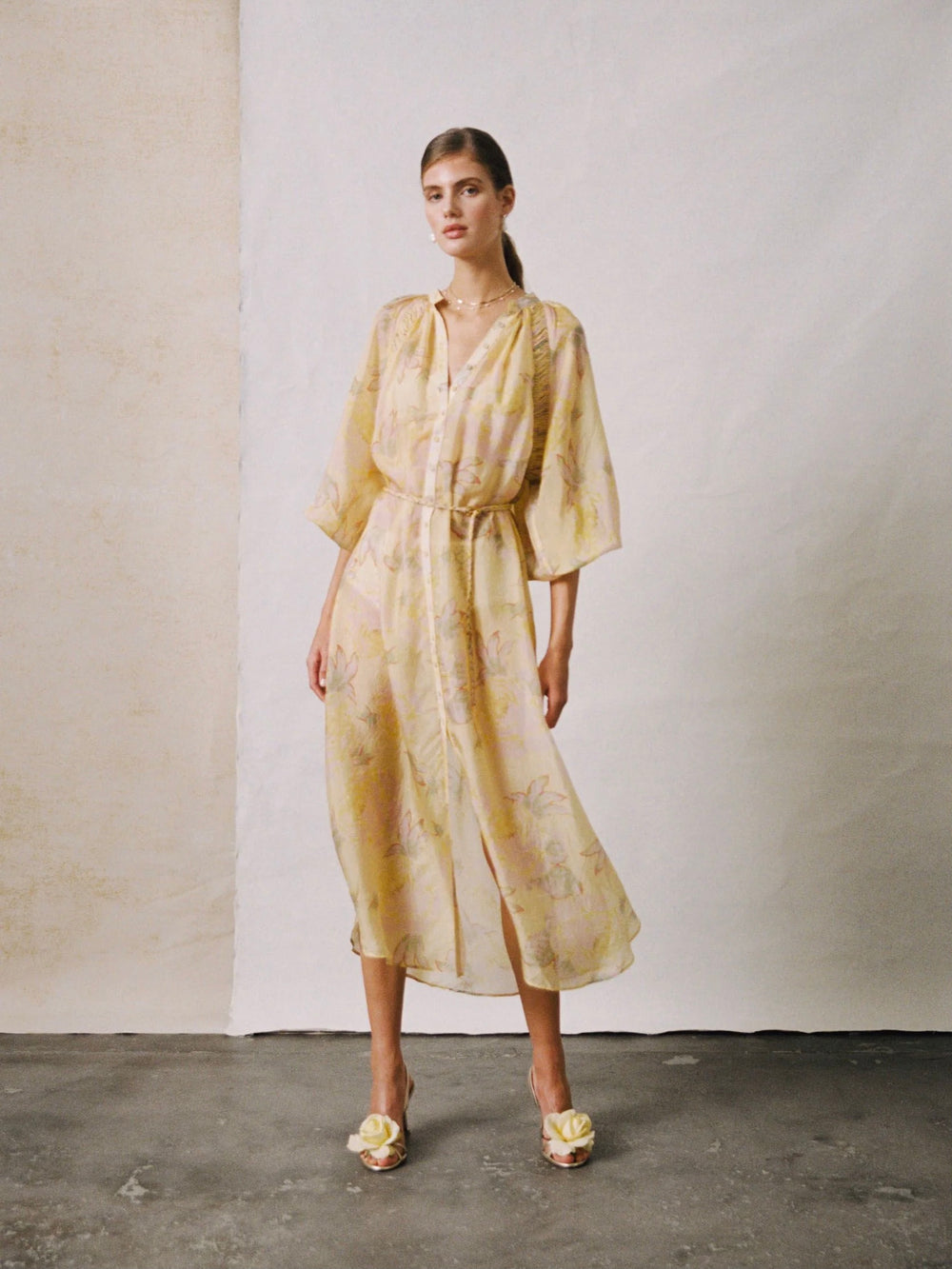 BY TIMO CUPRO SHIFT DRESS YELLOW ROSE