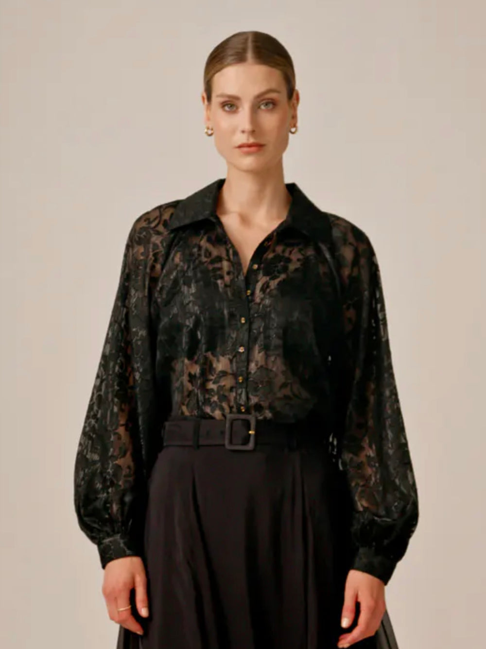 BY TI MO DEVORE BLOUSE BLACK