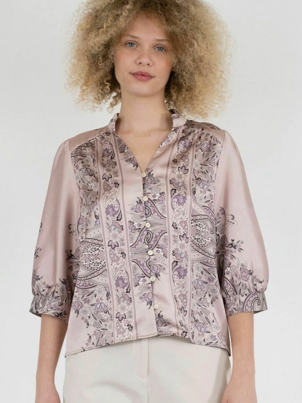 NEO NOIR ROSELLE PAISLEY BORDER BLOUSE DUSTY ROSE