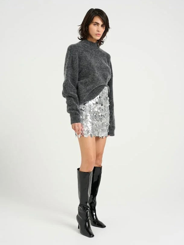 GESTUZ GLITTA MINI SKIRT SILVER SEQUINS