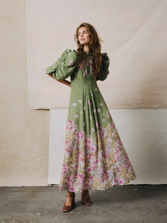 BY TIMO CREPE TIEBACK GOWN GREEN FIELD