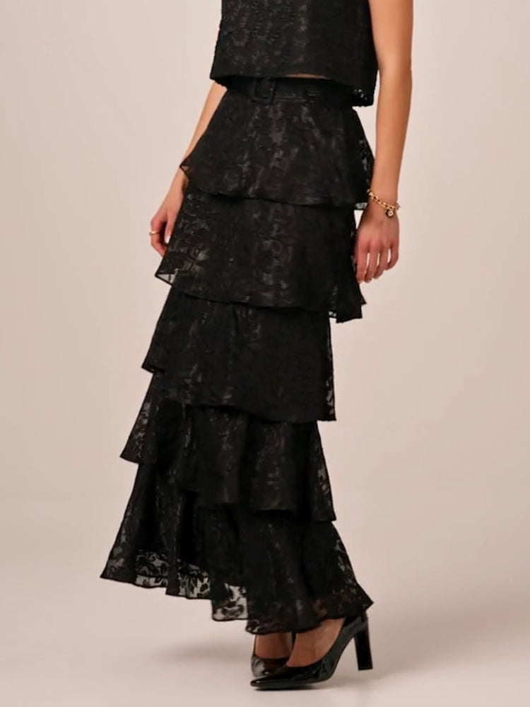 
                  
                    BY TI MO DEVORE MAXI SKIRT BLACK
                  
                