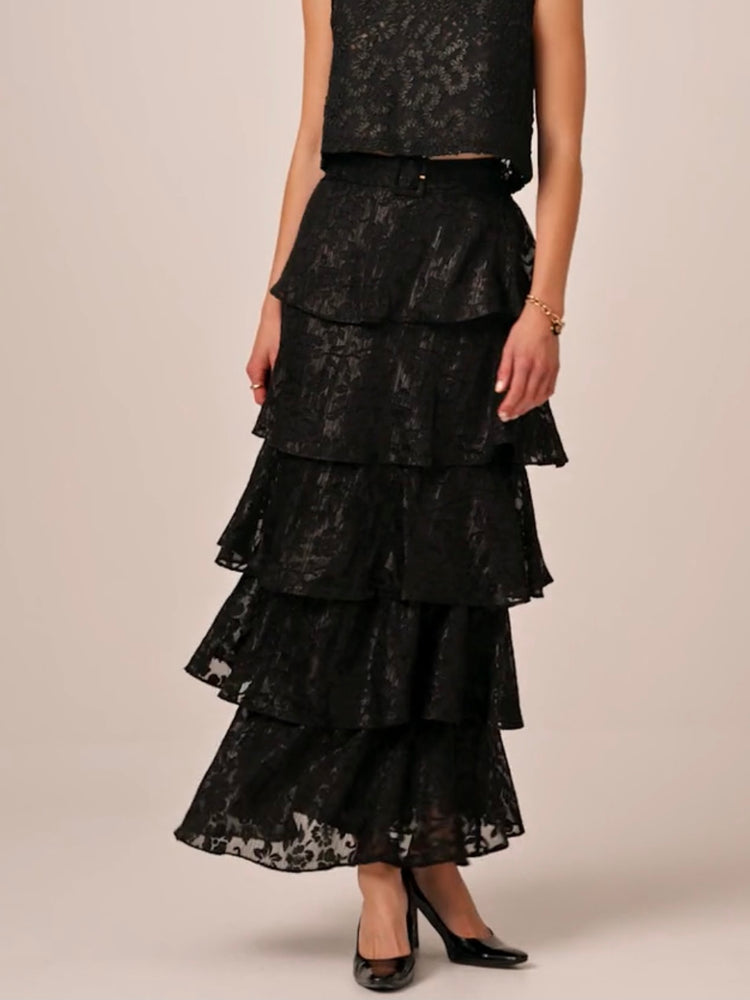 
                  
                    BY TI MO DEVORE MAXI SKIRT BLACK
                  
                