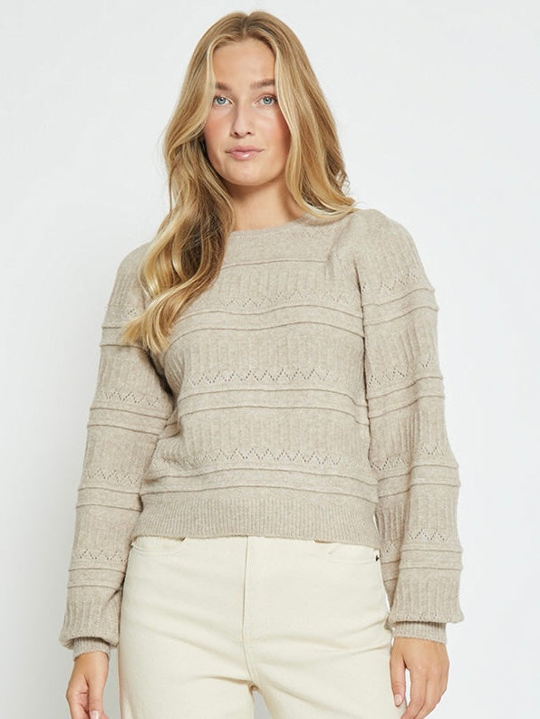 PEPPERCORN PAM GRS PUFF SLEEVE KNIT PULLOVER FEATHER GRAY