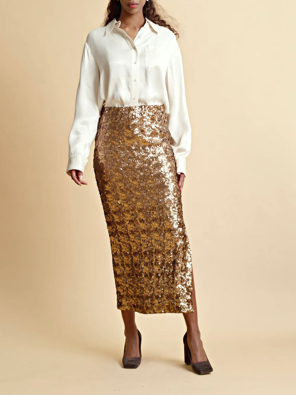 BY TIMO SEQUINS SKIRT GOLD