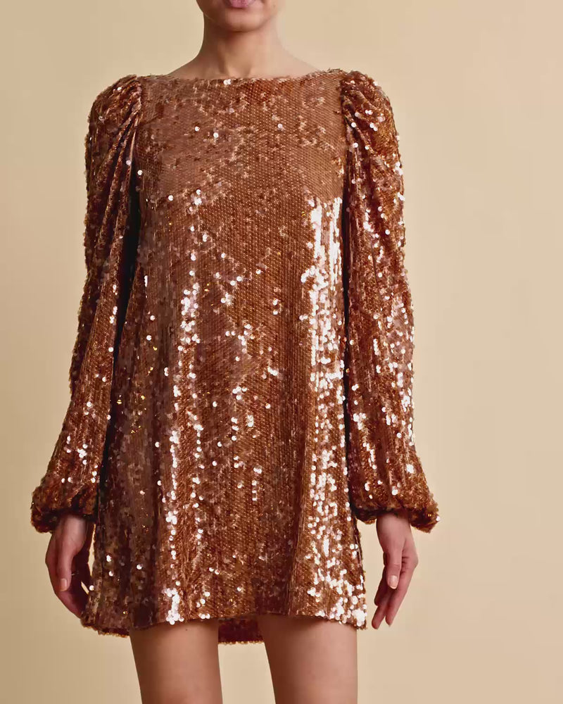 
                  
                    Load and play video in Gallery viewer, BY TI MO SEQUINS MINI DRESS GOLDEN
                  
                